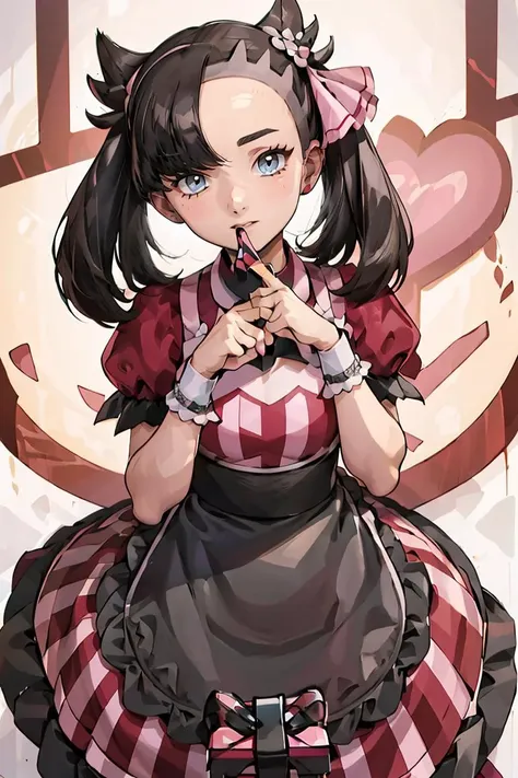 (masterpiece, best quality), 1girl,     <lora:Palentines_2022:0.8> marnie (palentines 2022) (pokemon), marnie (pokemon),, bea (palentines 2022) (pokemon), bea (pokemon), , pink dress, pokemon, pokemon masters ex, red shirt, shirt, short sleeves, waist apron, wrist cuffs, gift, gift box,