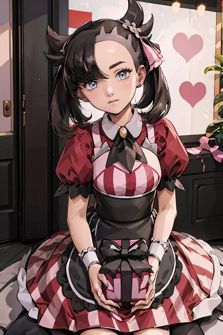 (masterpiece, best quality), 1girl, <lora:Palentines_2022:0.8> marnie (palentines 2022) (pokemon), marnie (pokemon),, bea (palentines 2022) (pokemon), bea (pokemon), , pink dress, pokemon, pokemon masters ex, red shirt, shirt, short sleeves, waist apron, wrist cuffs, gift, gift box,