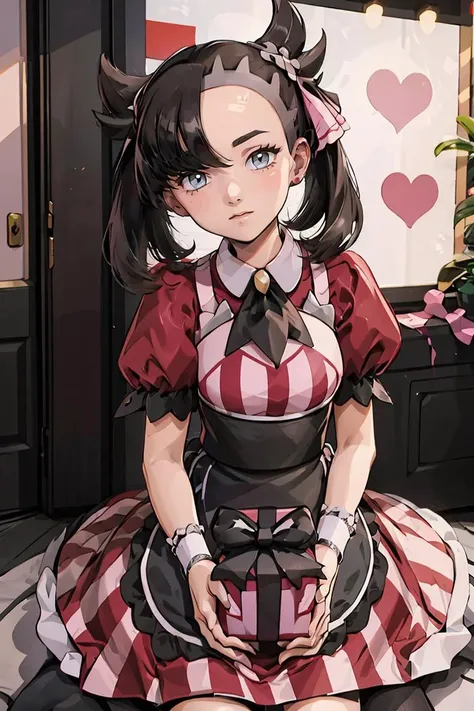 (masterpiece, best quality), 1girl,     <lora:Palentines_2022:0.8> marnie (palentines 2022) (pokemon), marnie (pokemon),, bea (palentines 2022) (pokemon), bea (pokemon), , pink dress, pokemon, pokemon masters ex, red shirt, shirt, short sleeves, waist apron, wrist cuffs, gift, gift box,