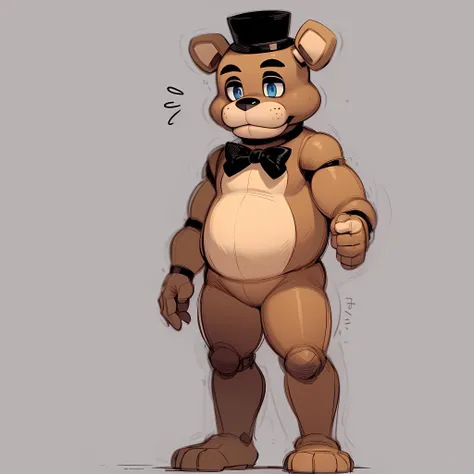 ((masterpiece, best quality)),solo,full body, freddy fazbear,blue eyes,furry ,mini hat, animal ears, bowtie, <lora:FreddyFazbear1:0.6>, standing,