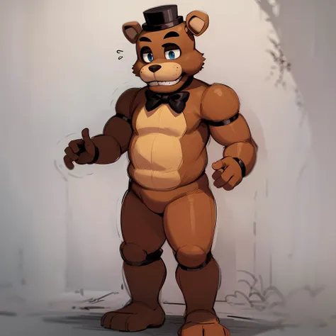 ((masterpiece, best quality)),solo,full body, freddy fazbear,blue eyes,furry ,mini hat, animal ears, bowtie, <lora:FreddyFazbear1:0.6>, standing,