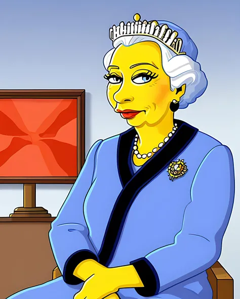a picture of a simpsonised  queen elizabeth  <lora:Simpsonised_SD1-5_t2i_R1:1>