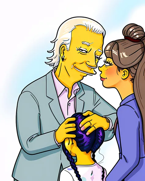 a picture of a simpsonised joe biden sniffing a young girl's hair  <lora:Simpsonised_SD1-5_t2i_R1:1>