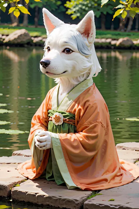 cute dog, sitting on the river side,
<lora:hanfuTang_v41_R_SDXL:0.5>, hanfu, (tang style outfits),
