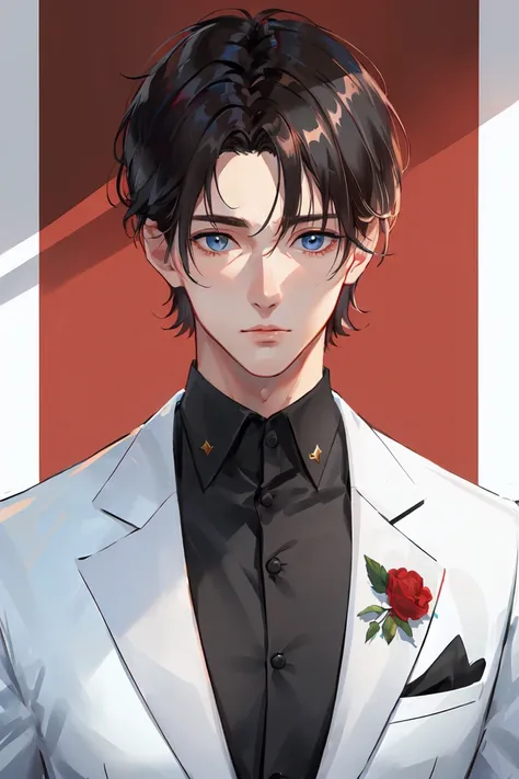 ((masterpiece:1.2, best quality)), 4k, 1man, adult, mature, handsome, very short hair, forehead, white suit, portrait, extremely detailed face, (muscle:1.4, broad shoulders:1.4, disciplined body)