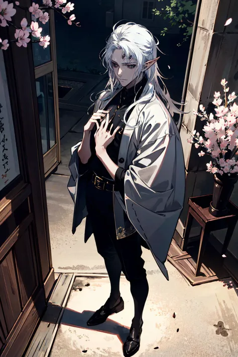 ((ultra detailed, masterpiece, absurdres))
<lora:BGKarniss:0.8>
BGKarniss, 1boy, extra eyes, white hair, pointy ears, colored skin, looking at viewer, from above, japanese architecture, cherry blossoms, standing, hand on own chest, full body