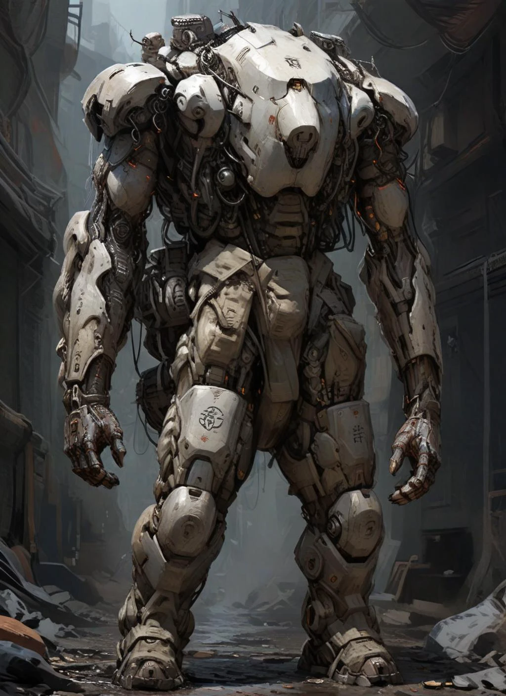 sodlier Majestic white elephant, multiple trunks, immense size, symbol of rain and fertility, celestial being, adorned with ornate coverings and jewels, bearer of gods, embodiment of grace and power gouache digital ( concept art:1.8) by concept artist, <lora:CyborgMechExosuit_v1.5:0.4> <lora:ematamech:0.6> <lora:snappaint:0.2>