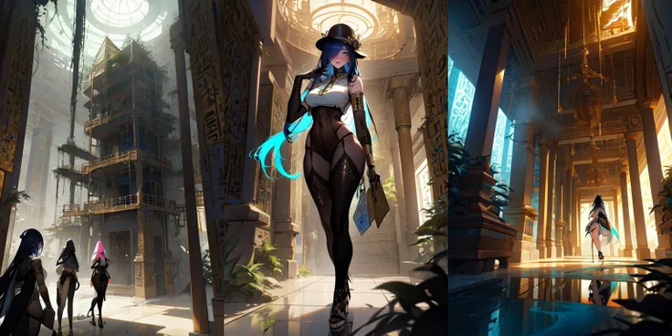 (otherworldly, otherworldly atmosphere, otherworldly appearance), highly insanely detailed, masterpiece, top quality, best quality, highres, 4k, 8k, RAW photo, ((ancient egyptian theme:1.2)), Hong Kong structure, structure, 
(mystical theme), mystical gatmosphere, arcane sanctuaries, otherwordly aura, 
(long_hair, long hair, random colors hair, glowing hair, hair over one eye, long messy hair), 
(eyelashes, eyeliner, eyeshadow, eyelashes, long eyelashes), 
collar, earrings, jewelry, necklace, armlet, 
tentacle, (underwater), nsfw, 
Homestay, Resort, (Guest House:1.1), 
building, structure, swirling energy, 
action pose, 
drunk, 
high-heels, 
reflection, reflective floor, 
shawl, 
abandoned building, shopping mall, overgrown with vegetation, [volumetric fog], cinematic lighting, colorful, colourful, 
belly bottom, erotic lingerie, gentle, innocent,
((dune)), steep, sandhills, 
girl, tall, big breasts, hat, standing, full view, ShockGyutantei, gentle, innocent, 
<lora:ShockGyutantei Style V2:0.8>, (fantasy world)