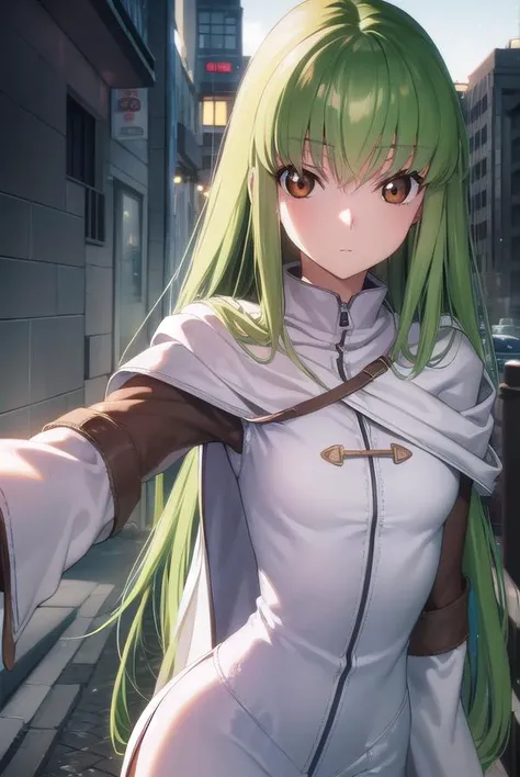 codegeasscc, <lyco:codegeasscc-lyco-nochekaiser:1>,
cc, (brown eyes:1.5), green hair, long hair, straight hair,
BREAK straitjacket, (white straitjacket:1.5), wide sleeves,
BREAK outdoors, city,
BREAK looking at viewer, (cowboy shot:1.5),
BREAK <lyco:GoodHands-beta2:1>, (masterpiece:1.2), best quality, high resolution, unity 8k wallpaper, (illustration:0.8), (beautiful detailed eyes:1.6), extremely detailed face, perfect lighting, extremely detailed CG, (perfect hands, perfect anatomy),