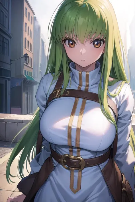 codegeasscc, <lyco:codegeasscc-lyco-nochekaiser:1>,
cc, (brown eyes:1.5), green hair, long hair, straight hair,
BREAK straitjacket, (white straitjacket:1.5), wide sleeves,
BREAK outdoors, city,
BREAK looking at viewer, (cowboy shot:1.5),
BREAK <lyco:GoodHands-beta2:1>, (masterpiece:1.2), best quality, high resolution, unity 8k wallpaper, (illustration:0.8), (beautiful detailed eyes:1.6), extremely detailed face, perfect lighting, extremely detailed CG, (perfect hands, perfect anatomy),