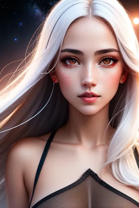 1girl, beautiful face, ((white eyes)), sexy pose, Red moon in the background, stars, space, (lightroom:1.13), soft light, (natural skin texture:1.2), (hyperrealism:1.2), sharp focus, focused