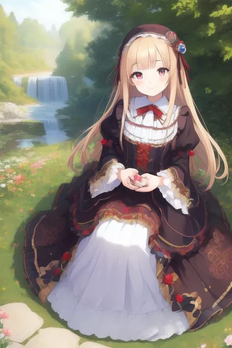 (masterpiece), (best quality), (extremely detailed), (1girl), solo, (pretty cute girl), looking at viewer, smile, slender, evenly sized eyes, extremely detailed eyes, full body, outdoors, extremely detailed wallpaper, (completely detailed features), 16k, UHD, own hands together, hands,