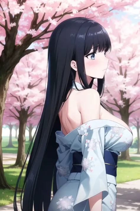 masterpiece, best quality, cowboy shot, view from side, 1girl, medium breasts, fit body, shoulder blade,
<lora:miyuki-mahouka:0.8>, miyuki shiba, looking away, blush, shy, in the park, under cherry blossom, off shoulder blue kimono, kimono BREAK (snowflakes printed:1.4), kimono BREAK _