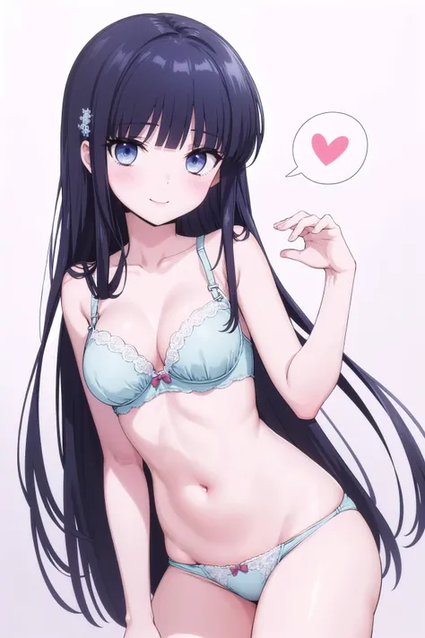 pieces fly、highest quality、High resolution、nffsw、perfect pixel、1 girl、cute、perfect body、anatomically correct、beautiful eyelashes, realistic eyes、smile、((Clear pink heart pattern bra))、((Clear pink heart pattern pants))、wearing only underwear、smooth texture:0.75、outdoor blue sky、I can see your pants、Bra visible、Overall bright、cinematic light、black hair、brown eyes
