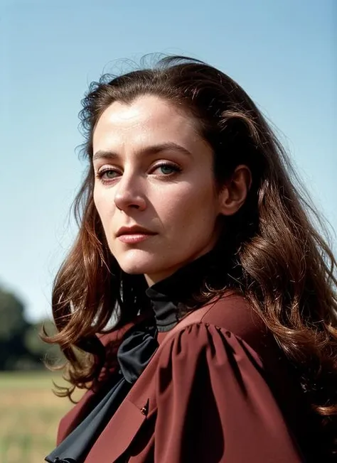 A stunning intricate color close up portrait of (sks woman:1) , wearing Bell-sleeve blouse and culottes, epic character composition, sharp focus, natural lighting, subsurface scattering, f2, 35mm, film grain, , by Guy Bourdin, <lora:lora-small-michelle-gomez-v1:1>