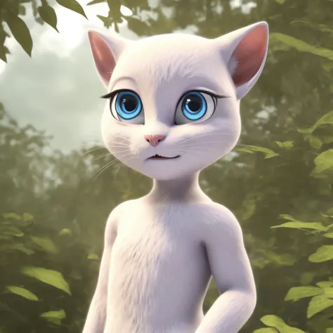 ( sexy pose 3.9)( Full Black Eyes 3.9)( Smile 3.9) ( looking pleasured 3.9), ( Realistic Cat Paws 3.9)anthro solo, mammal, feline, cat,, nude , hi res, blue eyes, Forest Sky (Cloudy Day 1.8) (Godrays 1.9) Realistic 8K 18mm f/1.8<lora:My Talking Angela:1.0>, My Talking Angela Cat White Fur Nude Detailed Fur