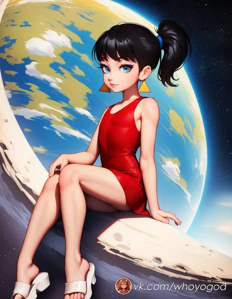 zPDXL, source_anime, rating_safe, BREAK
<lora:zvzd_pdxl:1>,
1girl, solo, solo focus,
space, (space helmet,:1.3) looking at viewer, star (sky), full body, sitting,moon,
zvezdochka,red dress,sandals,sleeveless, flat chest, golden earrings,black hair, ponytail,blue eyes,
