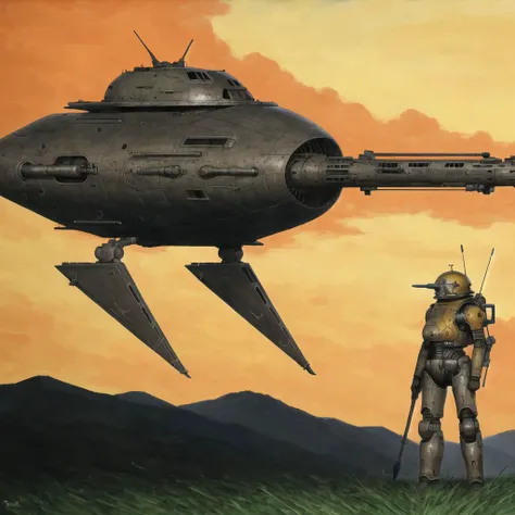 army of ai machinea fighting flying saucers, green alien men, attacking new york