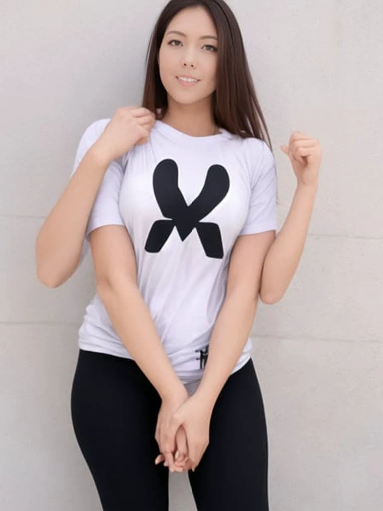 (multiarm:1.2) woman, four arms, anime, casual clothes, t-shirt, leggings, solo, double v, double peace sign, arms folded, sitting, hugging knee, from above, looking at viewer, mudra