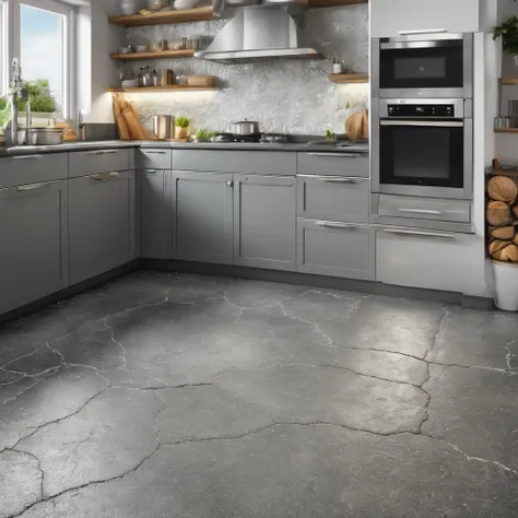 kitchen floor, fancy kitchen, stainless steel appliances, ASPHALT, CRACKS, highres, masterpiece, 8k, 4k, (realistic photo), (photorealistic:1.2), bokeh, <lora:wowifierXL:0.1>, <lora:asphalt-SDXL:1>