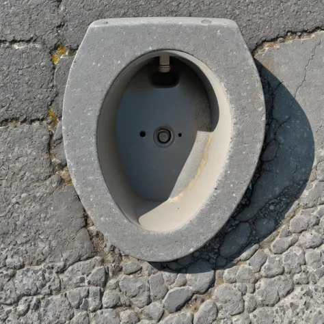 closeup of a toilet made of stone, ASPHALT, CRACKS, highres, masterpiece, 8k, 4k, (realistic photo), (photorealistic:1.2), bokeh, <lora:wowifierXL:0.1>, <lora:asphalt-SDXL:1>