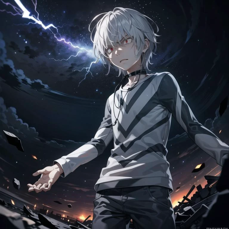 masterpiece, accel_ws, mad face, red eyes, closeup shot, whirling wind, lightning around character, night <lora:accelerator2:0.9> <lora:aFantasyColorLORA_aFantasyColorLORAV2:0.3>, complex background, highly detailed, (gloomy:1.3), dark, dimmed, hdr, vignette, grimy