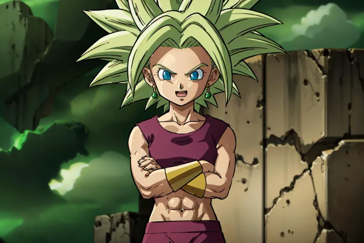 kefladb, 1girl, solo, open mouth, blue eyes, navel, potara earrings, red tight pants, green hair, midriff, tight pants, crop top, muscular, abs, spiked hair, muscular female, super saiyan, purple pants, energy ball, yellow armwear, small_breasts, sleeveless, shiny skin, red crop top, rock, mountain, looking at viewer, dirty, dirty face, teeth, tongue, glowing skin, bruise, biceps, toned, incoming attack, outstretched_hand, outstretched arm, angry, no pupils
<lora:kefla:0.8>