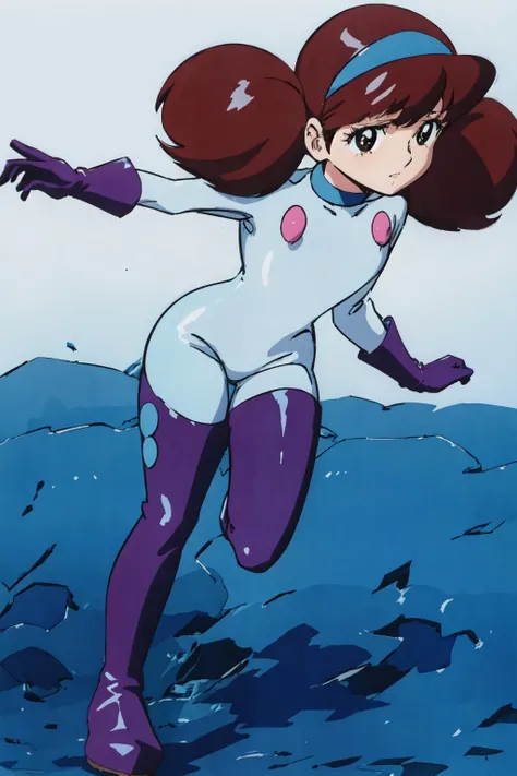 1girl, Hikaru Hiyama, 1girl, solo focus, superhero, leotard, highleg leotard, bare legs, boots, mature lady, spinning her body in rapid speed like a tornado, wind swirls, rapid gyration, tornado spinning girl, tornado spin, turning to a whirlwind, ultra highres, absurdres, beautiful face, detailed eyes, symmetric eyes, tornado winds, straight legs