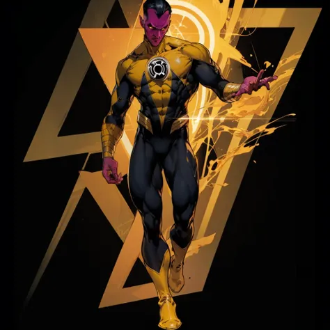 sinestro, 1male, ((black sclera)), yellow irises, widow's peak, full body