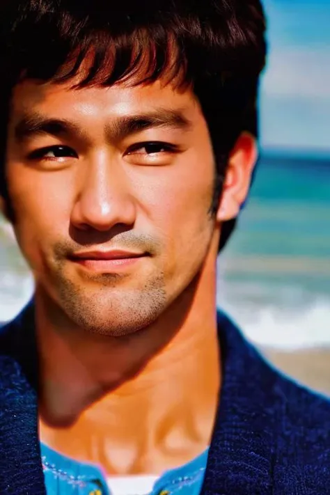 photo of a (men),serious look ,standing at (beach), portrait photo, (closeup:1.2),Black jacke,smile,
<lora:li_20230618150322:0.8>