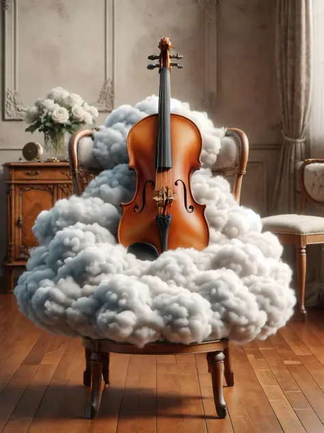 ais-cloudz beautifully crafted violin resting on an elegant chair in a vintage music room <lora:Cloudz_Style_SDXL:1>