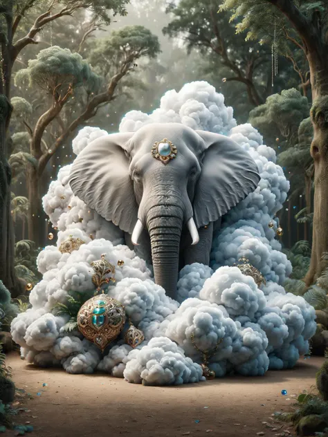 ais-cloudz ornate elephant statue adorned with jewels in a mystical forest <lora:Cloudz_Style_SDXL:1>