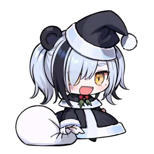 anime girl with a black and white outfit and a santa hat