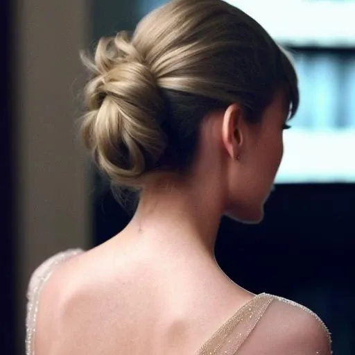 dim lighting, ,taylor swift, eroticism | with a hairclip in her bun | her nape, she's scurbbing the floor <lora:Hairbun_Clip:0.6>