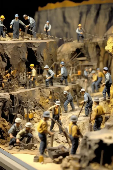 <lora:Diorama:1>Diorama - Diorama, scaled scenery of a group of miners working on the border of an open cut mine