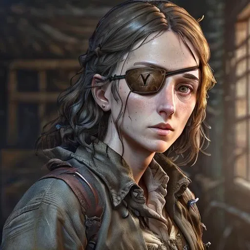 female, shack interior setting, character portrait, brown hair, (eyepatch1.2), blue dress, <lora:commonersclothes2:1> commoners clothes, middle aged, wrinkles on face, elderly <lora:eyepatch:1> , leather, left-eyepatch, triangular symbol on eyepatch, short hair, old woman, (Wrinkled face1.2), menacing expression, best quality, masterpiece, detailed, 8K, uhd, (extremely detailed CG unity 8k wallpaper),(masterpiece), (best quality), (ultra-detailed), (best illustration), detailed face, skin pores, detailed skin, detailed eyes, high quality eyes, good quality hands, high resolution,
