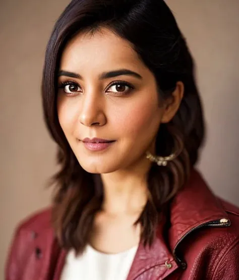 A stunning intricate full color portrait of ( rashi:1) as (movie actress), wearing red leather jacket in the street , epic character composition, by ilya kuvshinov, alessio albi, nina masic, sharp focus, natural lighting, subsurface scattering, f2, 35mm, film grain, <lora:rashi_model:1>, (half body show:1.0), beautiful eyes, perfect lighting, edge to edge focus