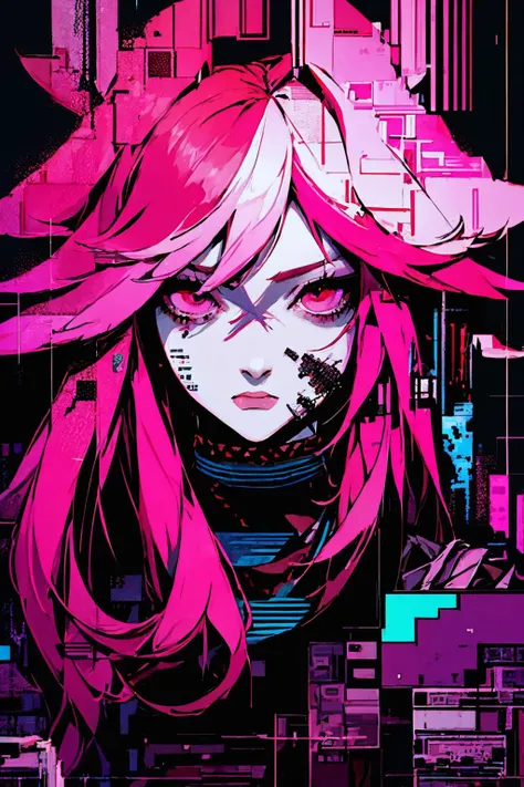 High Quality, Masterpiece, (Glitching, glitch:1.2), yae miko, pink eyes, long hair, pink hair, animal ears, <lora:Char_GenshinImpact_YaeMiko:0.6>