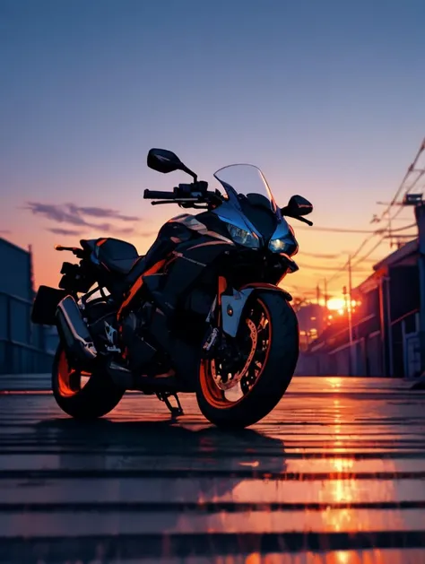 A Establishing Shot of a Sport Bike, Cloth, Industrial, Sunset Orange, ,