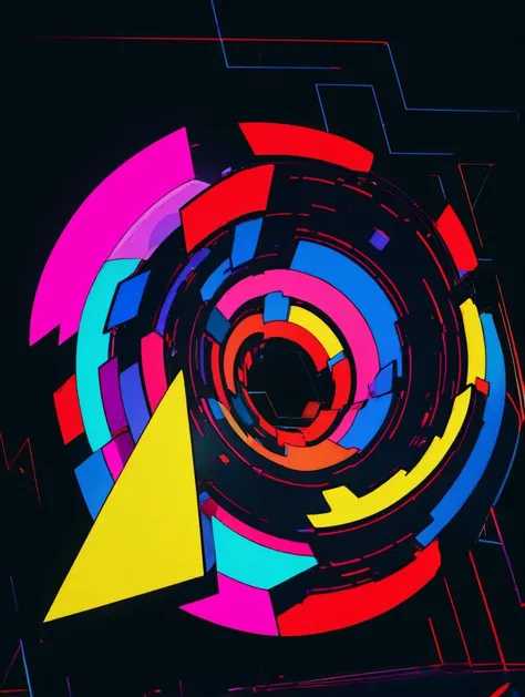 bb3l15, a colorful diagonal abstract structure made of Torus and over a pentagon black background <lora:bb3l15:1>,