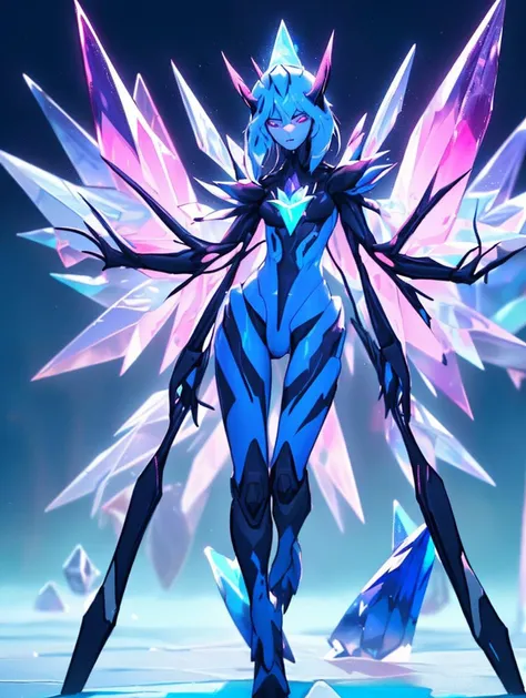 ((Medium Shot of Huge glowing markings Extraterrestrial Exo Anthropomorphic, Multipedal Quadrumanual, Scaled Appendages,  Prehensile-Tailed, Crystalized Skin,  Crystal Wings,)) (that's feel jealous) , ((look away from the camera)), summer as background,