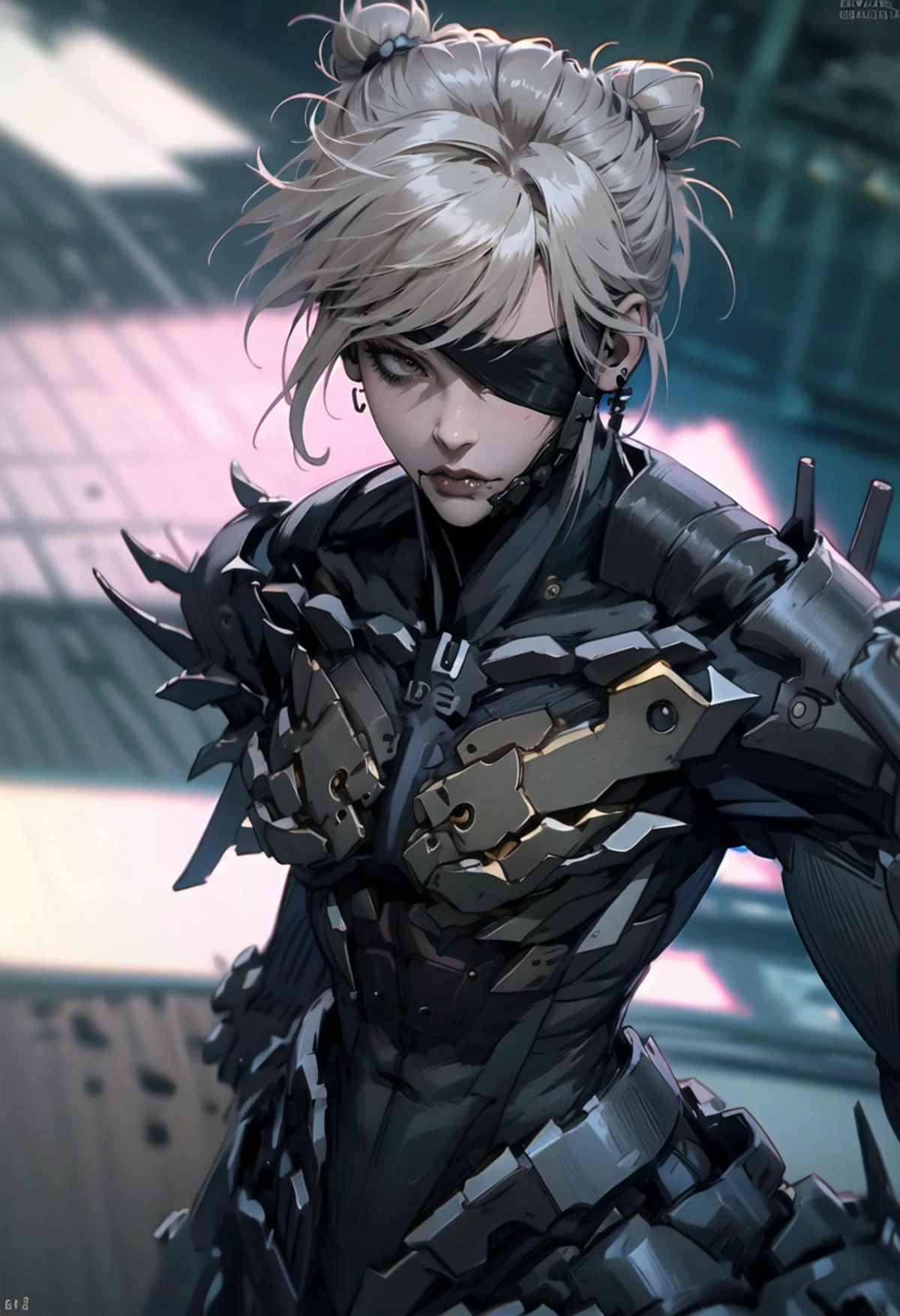 score_9, score_8_up, score_7_up, BREAK, score_9, <lora:RaidenDoguV3:0.9> raidenmgr1, <lora:chunliSDXL:1> chunliSDXL, 1girl, solo, breasts, raidenmgr, looking at viewer, white hair, brown eyes, earrings, hair bun, double bun, makeup, one-eyed, eyepatch, cyborg ninja, cybernetic jaw, cowboy shot, from below, absurdres <lora:goodhands_Beta_Gtonero:1> good hands
