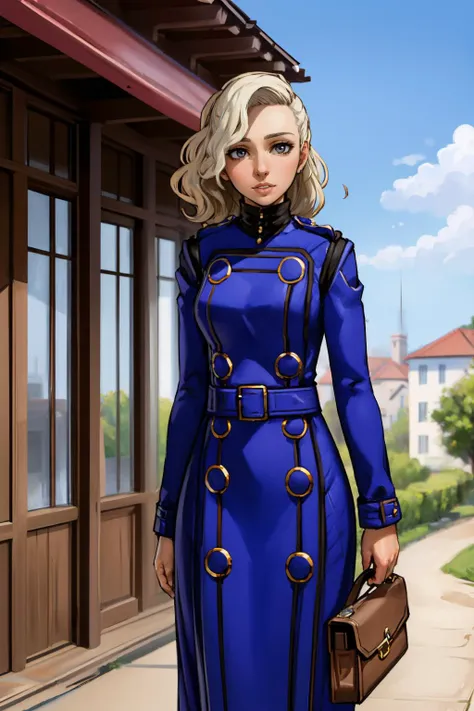(masterpiece, best quality:1.2), 1girl, solo, looking at viewer, <lora:shelter:0.95> shelter, <lora:MARGARET4:0.95> margaret, persona 4, blue tufted dress with gold trim