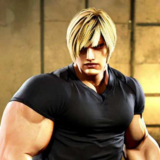 1boy, blonde, sf6, <lora:SF15:0.5>, upper body <lora:RE4Leon:0.8>, RE4Leon, black shirt, blonde eyes, pretty boy, (serious:1.3), <lora:St23:0.8>, bangs, (delicate:1.2), (abs:1.2)