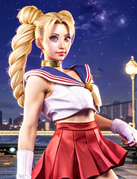 sailor moon, looking at viewer, blonde, double bun, long braids, cute, rounded face, big eyes, (asian:1.2), adorable, happy, doll, <lora:St:1>