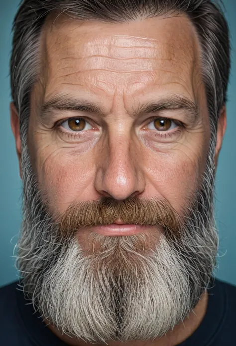 55yo man, closeup portrait, full beard