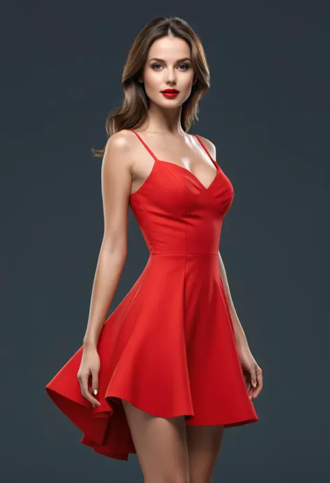 3d style, woman, red dress