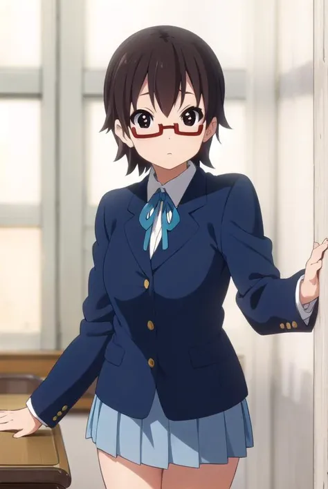 nodokamanabe, <lora:nodoka manabe s2-lora-nochekaiser:1>,
nodoka manabe, short hair, brown hair, (brown eyes:1.5), glasses, semi-rimless eyewear, red-framed eyewear, under-rim eyewear,
BREAK sakuragaoka high school uniform, school uniform, uniform, blazer, shirt, white shirt, collared shirt, skirt, pleated skirt,
BREAK indoors, classroom,
BREAK looking at viewer, (cowboy shot:1.5),
BREAK <lyco:GoodHands-beta2:1>, (masterpiece:1.2), best quality, high resolution, unity 8k wallpaper, (illustration:0.8), (beautiful detailed eyes:1.6), extremely detailed face, perfect lighting, extremely detailed CG, (perfect hands, perfect anatomy),