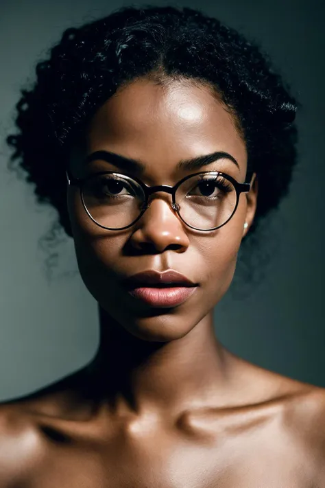 a close up of a woman with glasses on her face