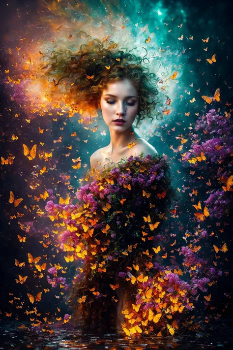 shifted reality, elemental butterflies rage, broken reflections, magic fireflies tornado,
liquid fire flow, chaotic flowers, fierce fire night,
A charming 24 yo Swedish curly blonde,
heartbreaking fantasy art, mind-blowing painting, unreal scenery